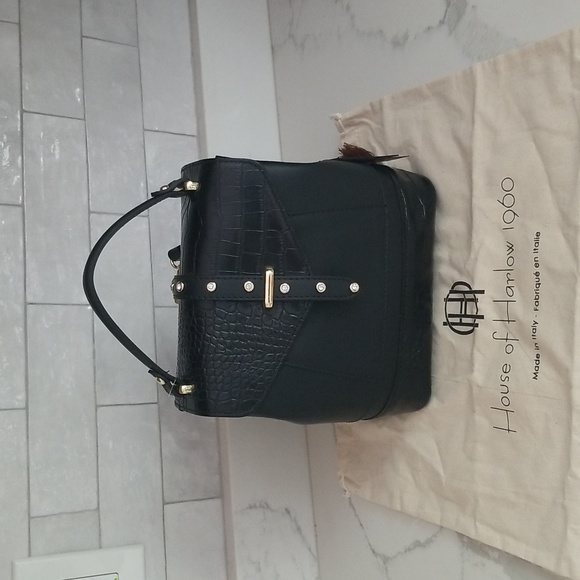 NWT House of harlow 1960 Crystal Studded Black Backpack Shoulder Handbag - Picture 9 of 14